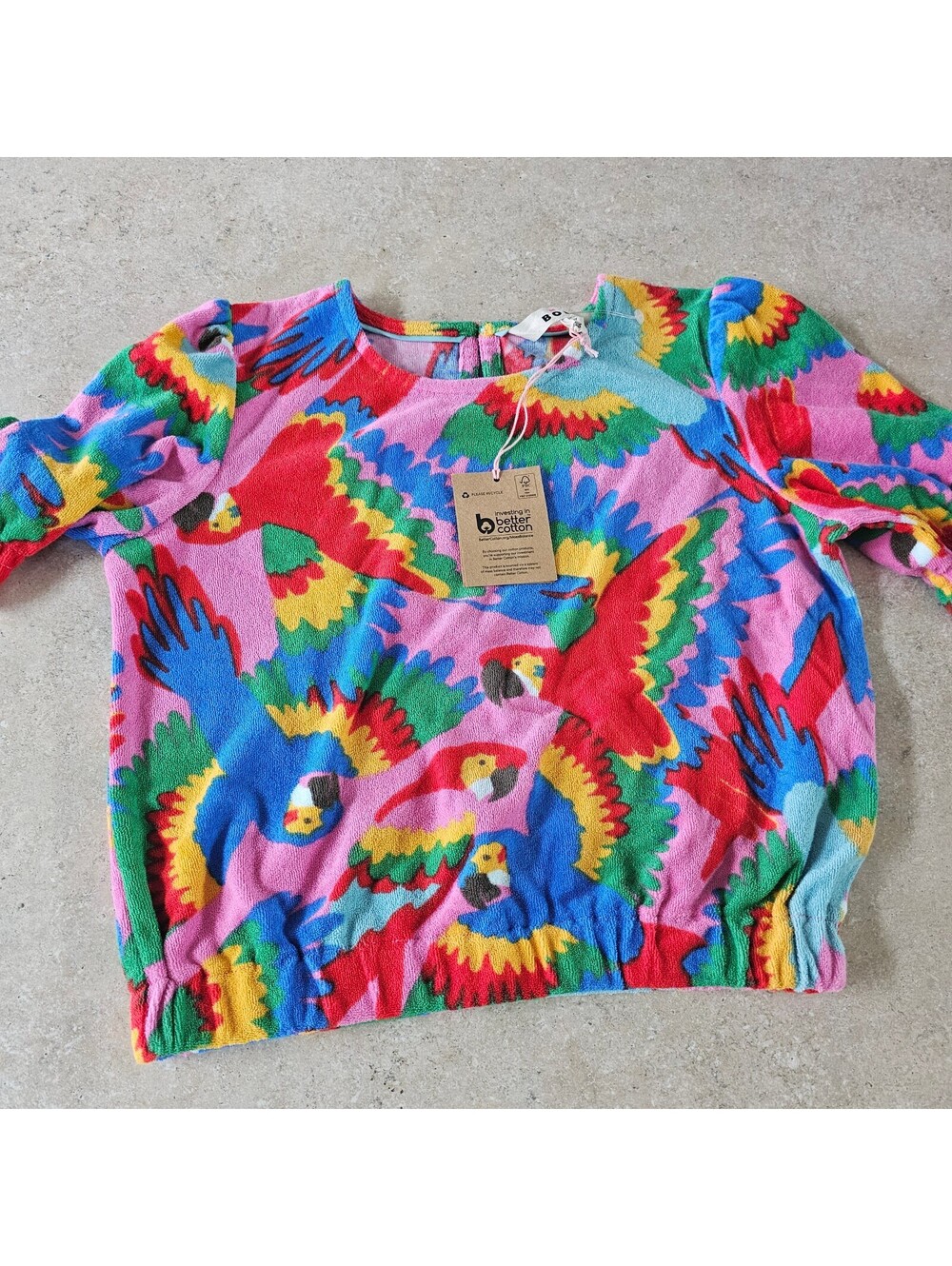 Mini Boden Girls' Colorful Parrot Print Top Size 10-11 Years